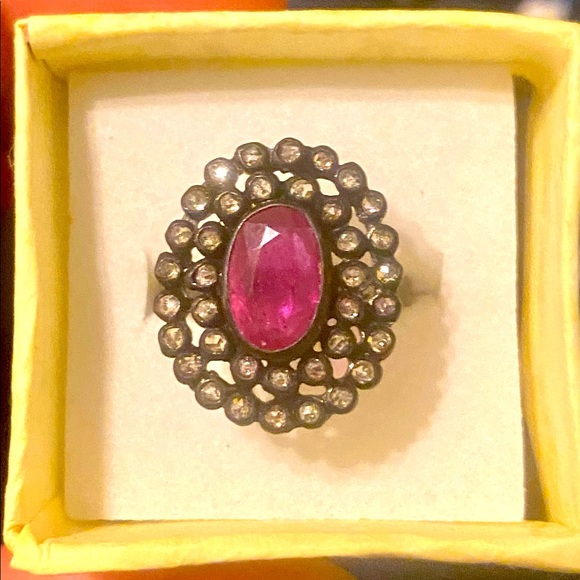 COPY - Antique 3ctw Ruby and old rose cut Diamond ring - Picture 1 of 5